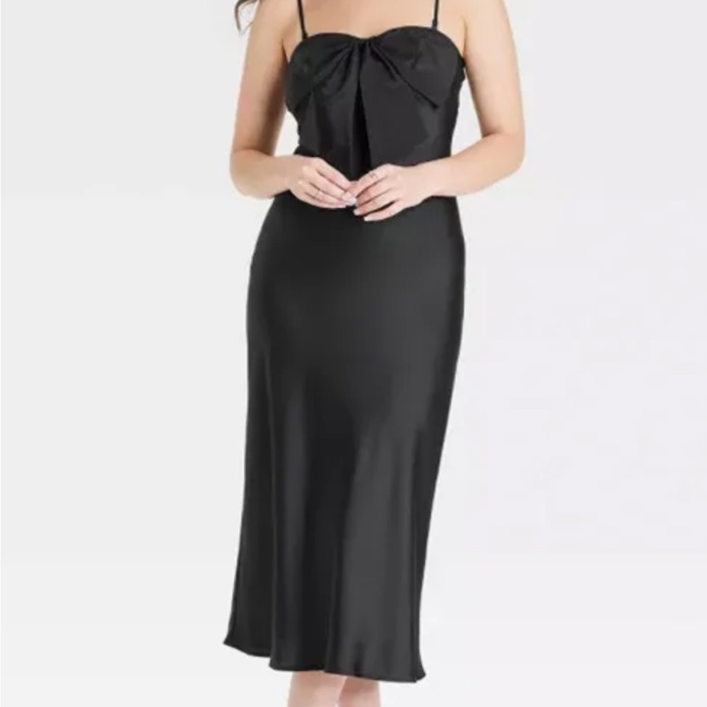 a new day Black Satin Midi Dress